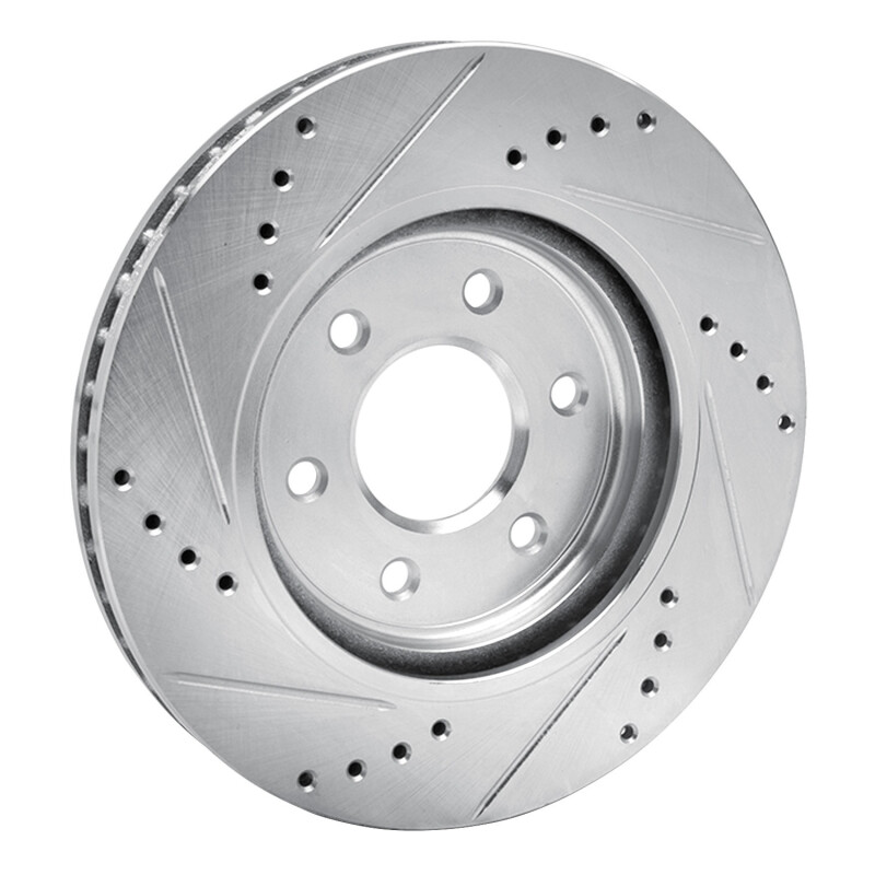 Nissan Xterra Brake Rotor (1) - Front Right - R1 Concepts - Drilled & Slotted - Silver - `05-`25